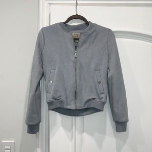 IRIS - Baby Blue Faux Suede Bomber Jacket - Size S